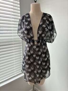 Miken Swim Women's Palm Tree Deep Plunge Bathing Suit Cover-Up